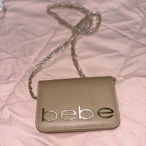 bebe Taupe Chain Crossbody with Gold Logo